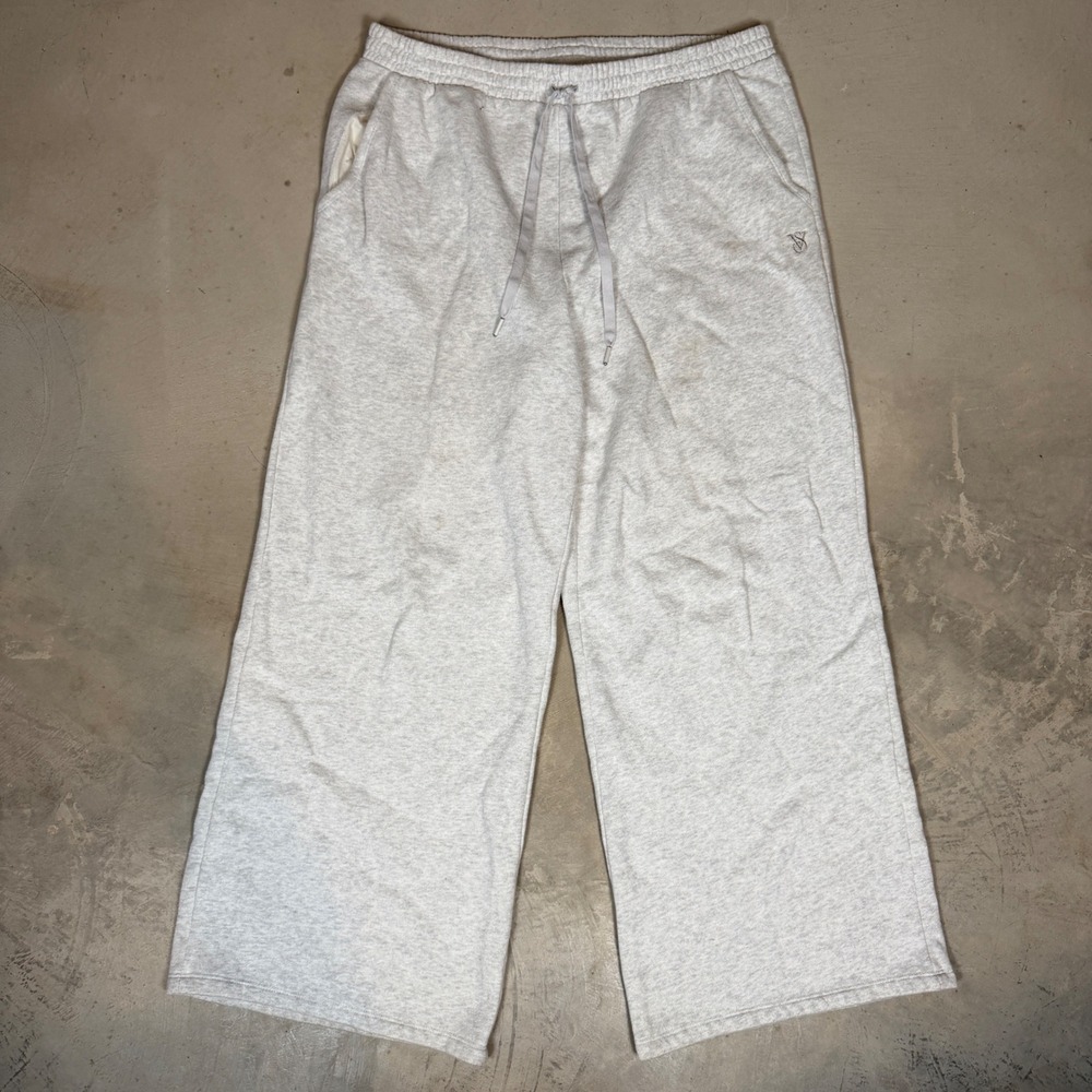 Victoria's Secret Gray Wide Leg Sweatpants Drawstring Fleece XL Regular